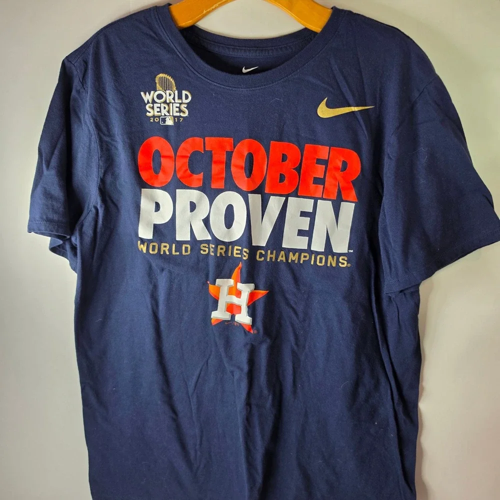 Nike Houston Astros 2017 World Series Champions T Shirt Navy Blue Mens Large
